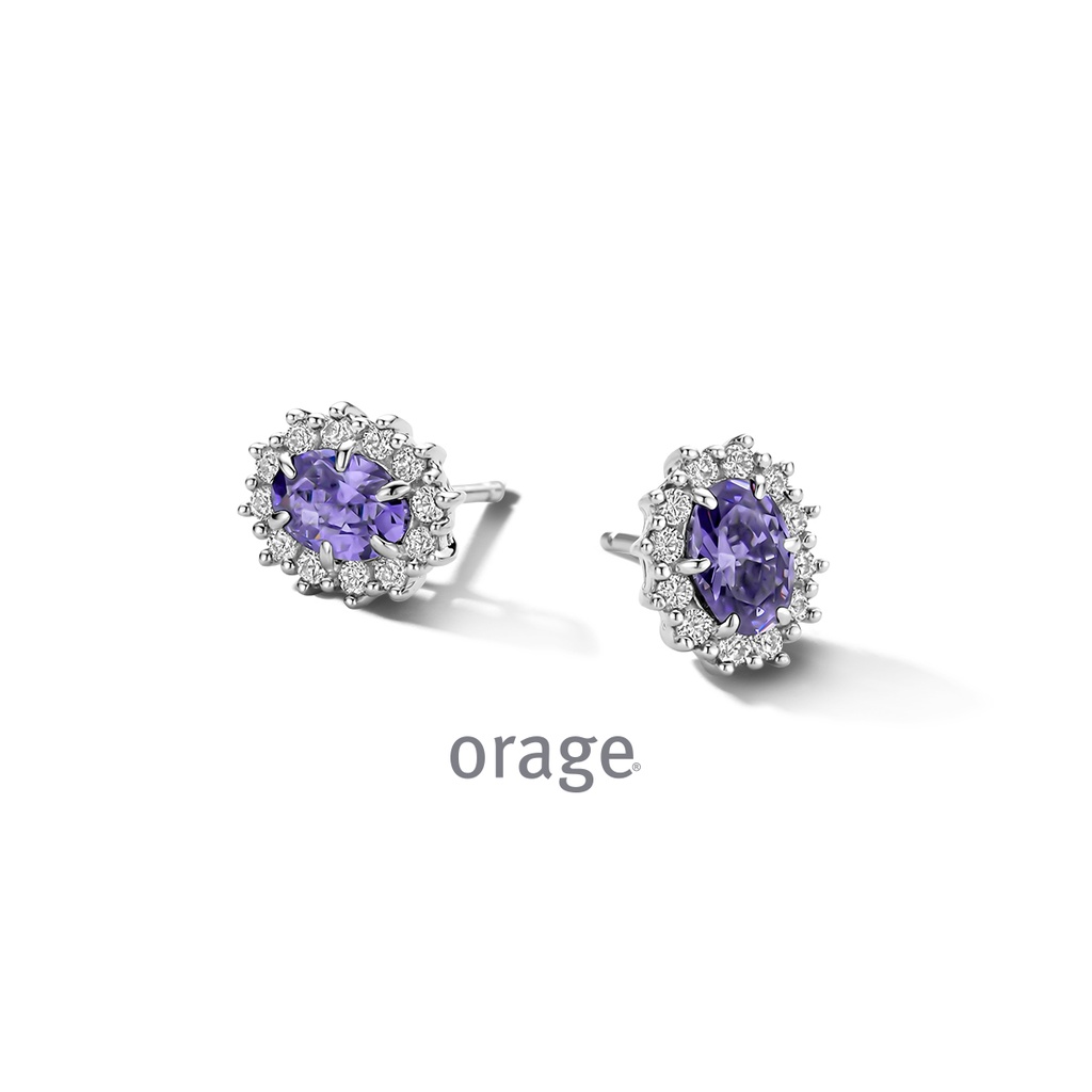 Boucles d'oreilles entourage en Argent rhodié 925/1000 & Oxyde de zirconium mauve (BA067)