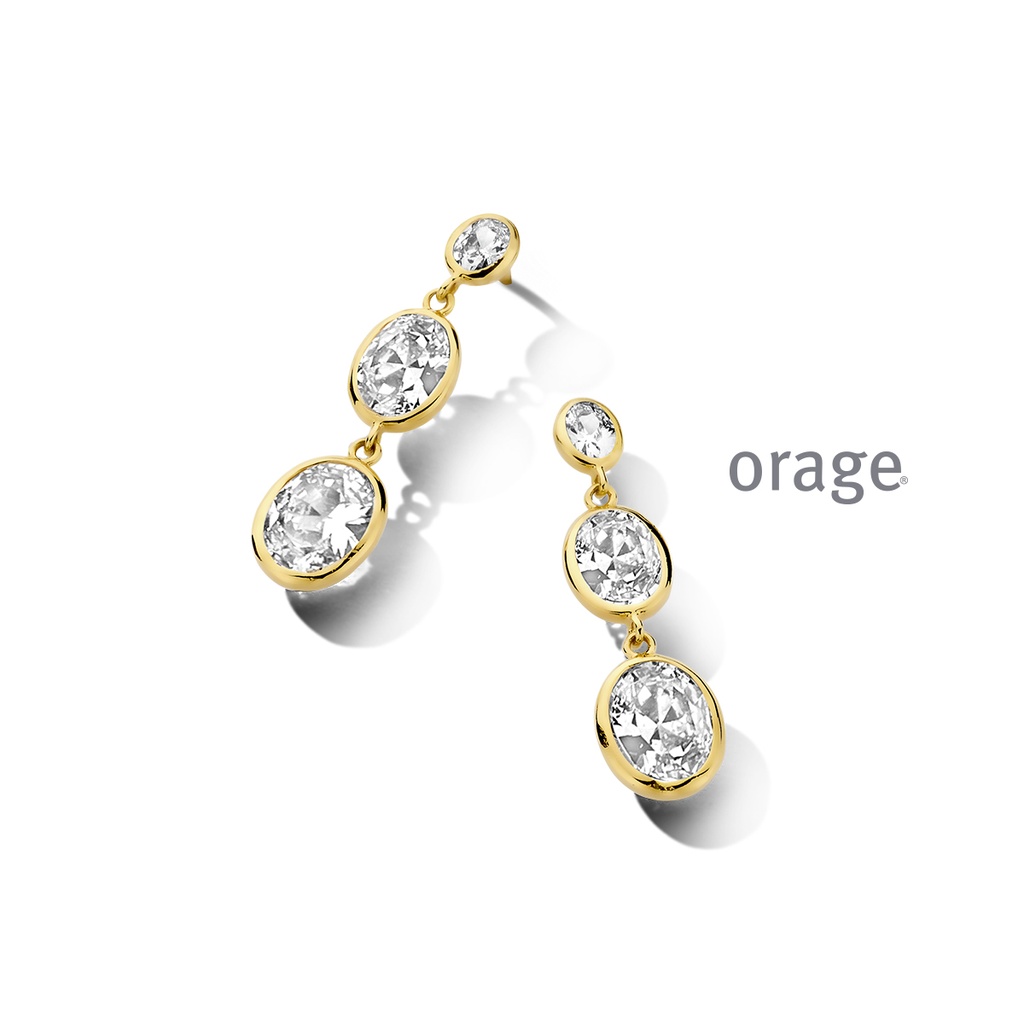 Boucles d'oreilles pendantes plaqué or jaune & Oxyde de zirconium (BA099)