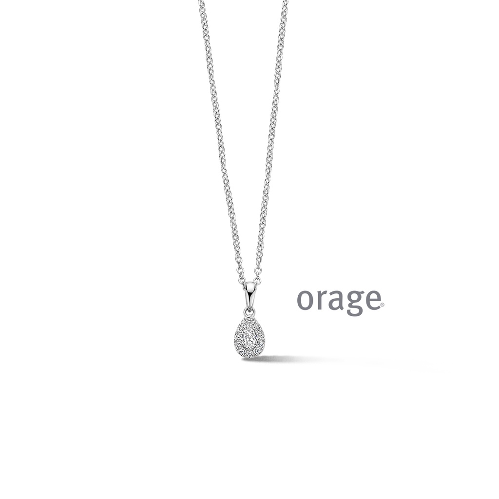 Collier poire entourage en Argent rhodié 925/1000 & Oxyde de zirconium 45 cm (BA111)