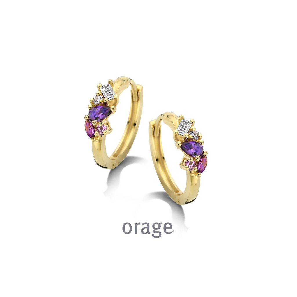 Boucles d'oreilles créoles plaqué or jaune & Oxyde de zirconium mauve (BA119)