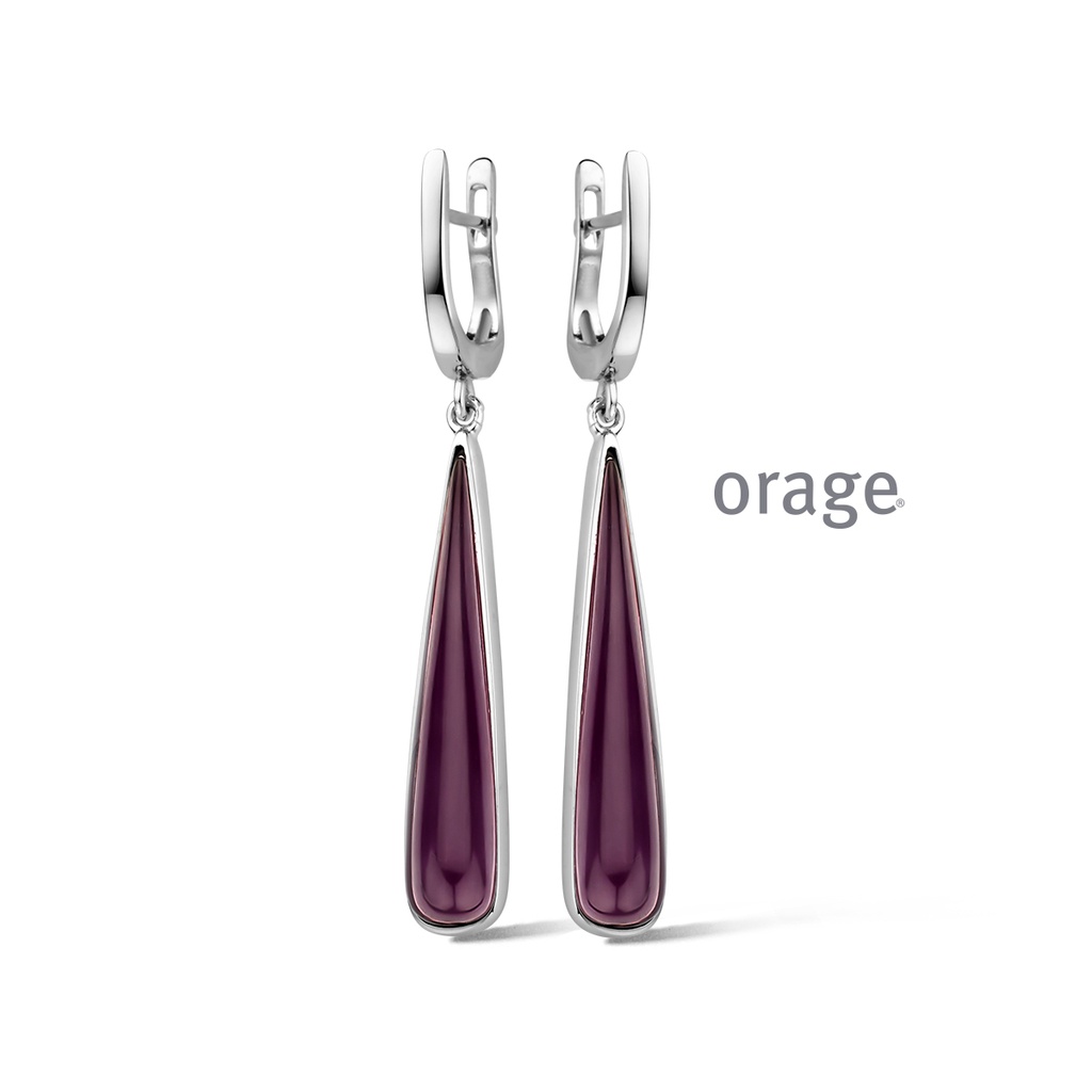 Boucles d'oreilles pendantes oeil de chat mauve en Argent rhodié 925/1000 (BA122)