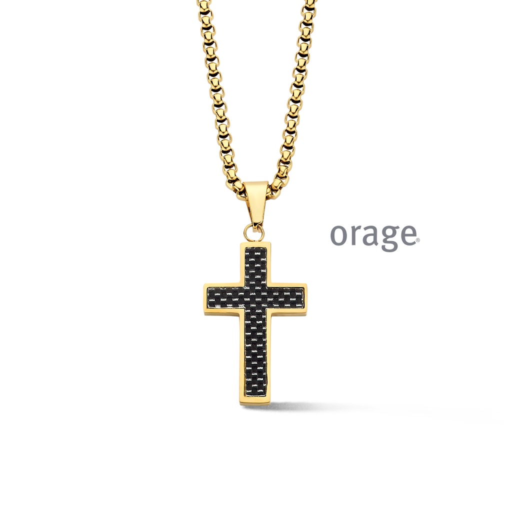 Collier pour hommes croix en acier inoxydable jaune 61cm (BA180)