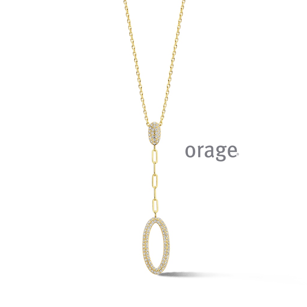 Collier pendant ovale plaqué or & Oxyde de zirconium 45cm (BA191)