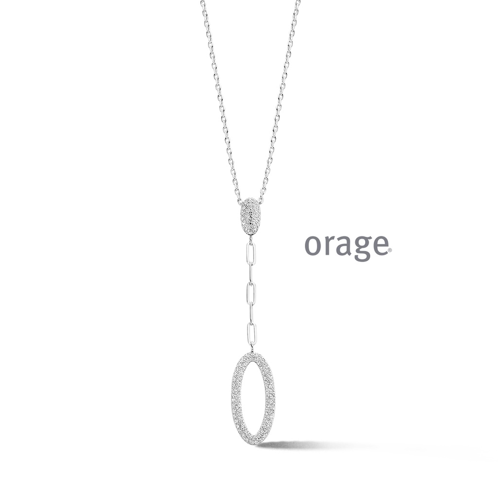 Collier pendant ovale en Argent rhodié 925/1000 & Oxyde de zirconium 45cm (BA192)