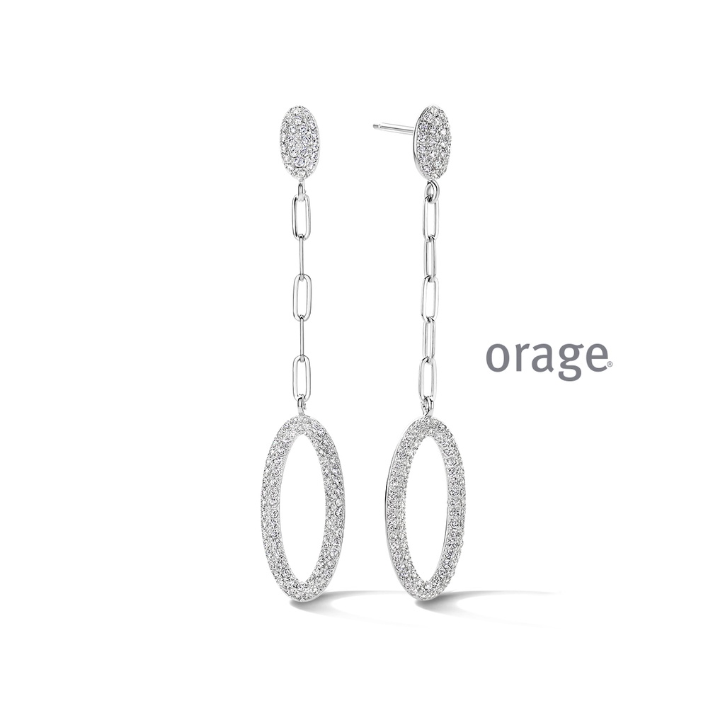 Boucles d'oreilles pendantes ovales en Argent rhodié 925/1000 & Oxyde de zirconium (BA193)