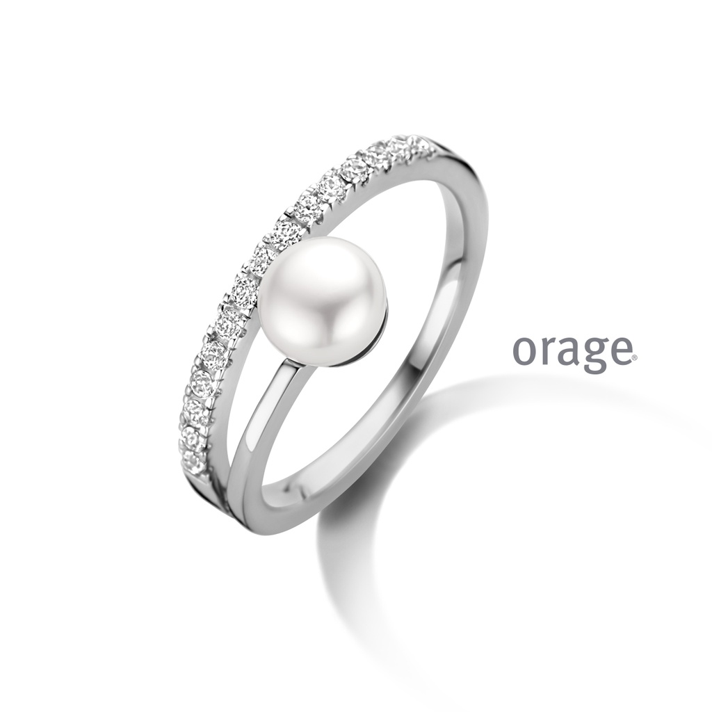 Bague en Argent rhodié 925/1000 ornée de Perles d'eau douce & Oxyde de zirconium (BA055) (50-58)