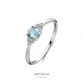 Bague en Or blanc 18K avec Topaze bleue et Oxyde de Zirconium (52-56) (AR0002W)