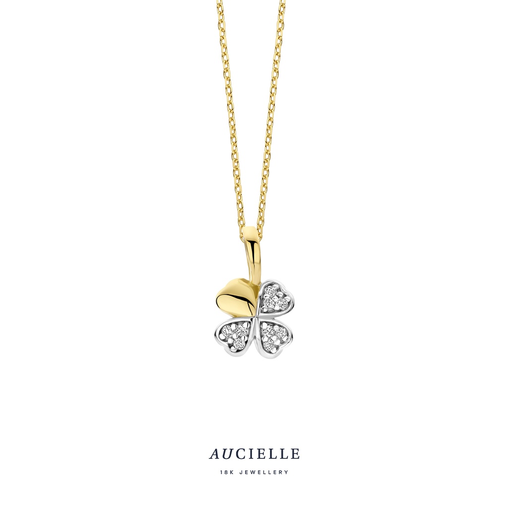 Pendentif Trèfle à 4 feuilles en Or Jaune 18K et Oxyde de Zirconium 