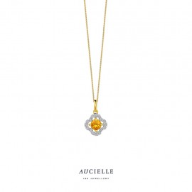 Pendentif fleur en Or Jaune 18K, citrine et diamant de 0.06ct