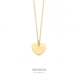 Pendentif plaque coeur en Or Jaune 18K et Diamant de 0.005ct