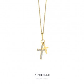 Pendentif croix en Or Jaune 18K et Oxyde de Zirconium 