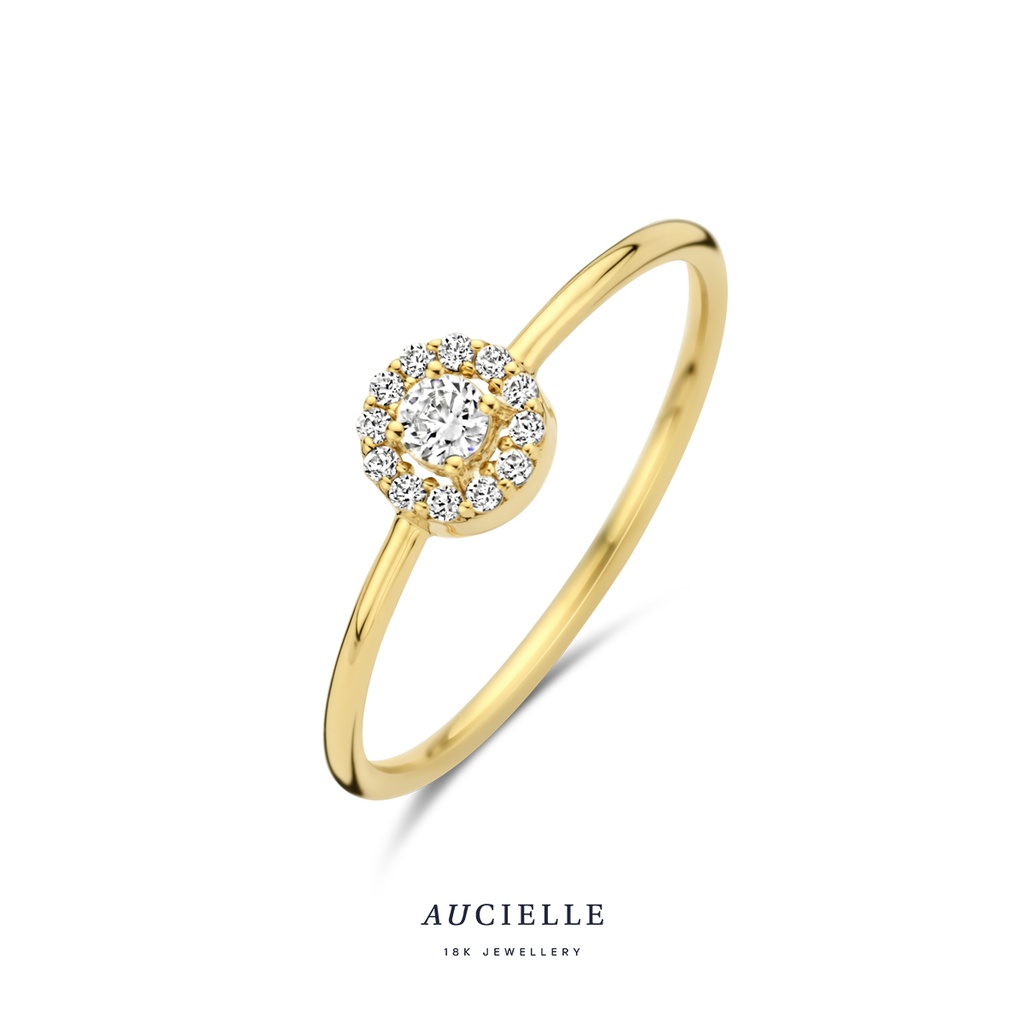 Bague halo en Or Jaune 18K et Oxydes de Zirconium (54-56) [AR0056C]