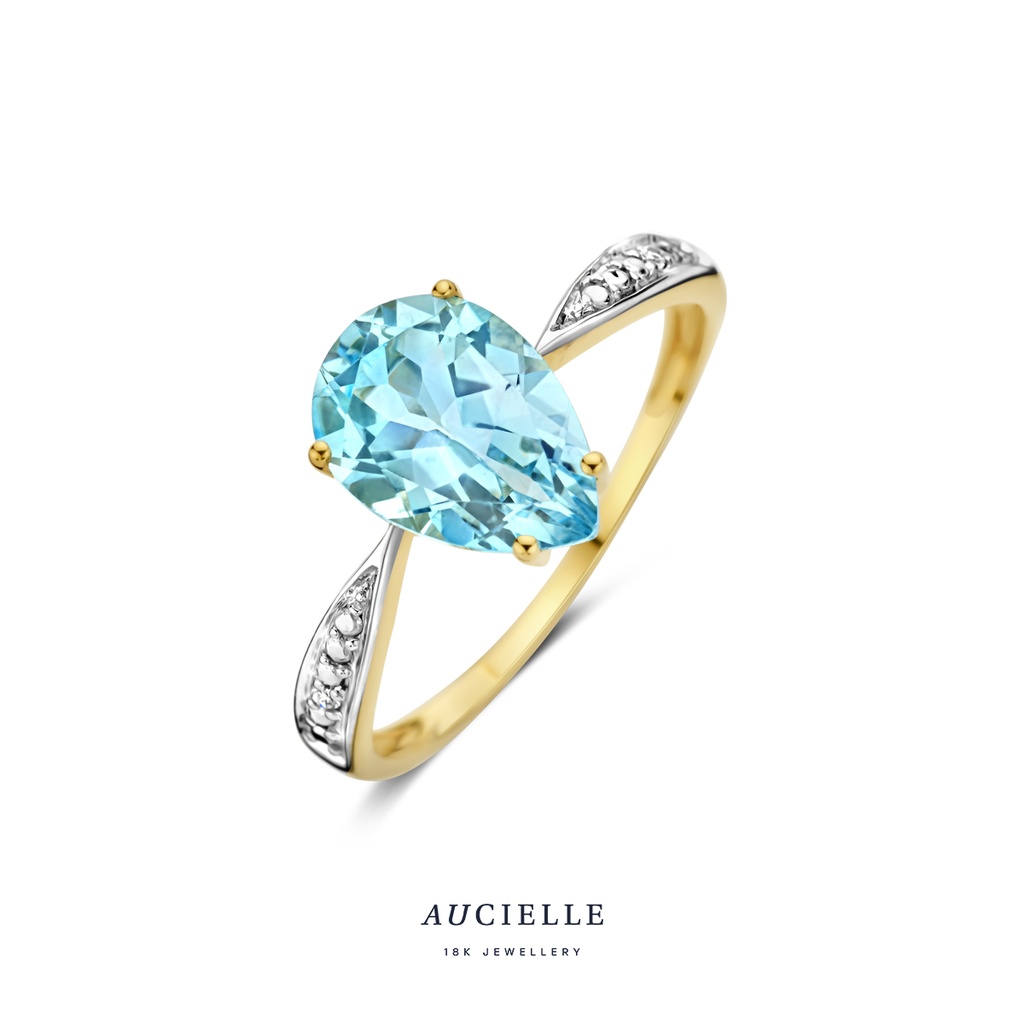 Bague en Or 18K avec Topaze bleue et Diamants de 0.01 carats (52-56) [AR0063D]