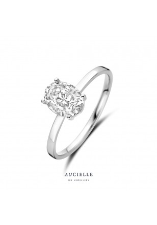 Bague en Or Blanc 18K avec Oxyde de Zirconium Ovale (50-58) [AR0073W]