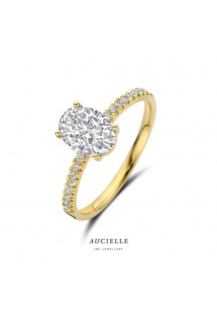 Bague en Or Jaune 18K et Oxydes de Zirconium Ovale et taille brillant (50-58) [AR0074C]