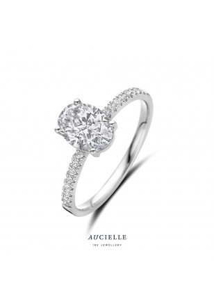 Bague en Or Blanc 18K avec Oxyde de Zirconium Ovale et taille brillant (50-58) [AR0074W]