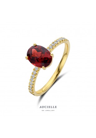 Bague en Or Jaune 18K avec Rhodolite ovale et Oxyde de Zirconium (50-58) [AR0078C]