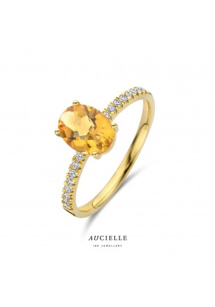 Bague en Or Jaune 18K avec Citrine ovale et Oxydes de Zirconium taille brillant (52-56) [AR0079C]