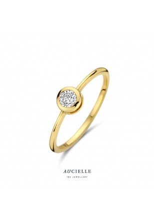 Bague ronde en Or Jaune 18K avec Oxyde de Zirconium (52-56) [AR0086C]