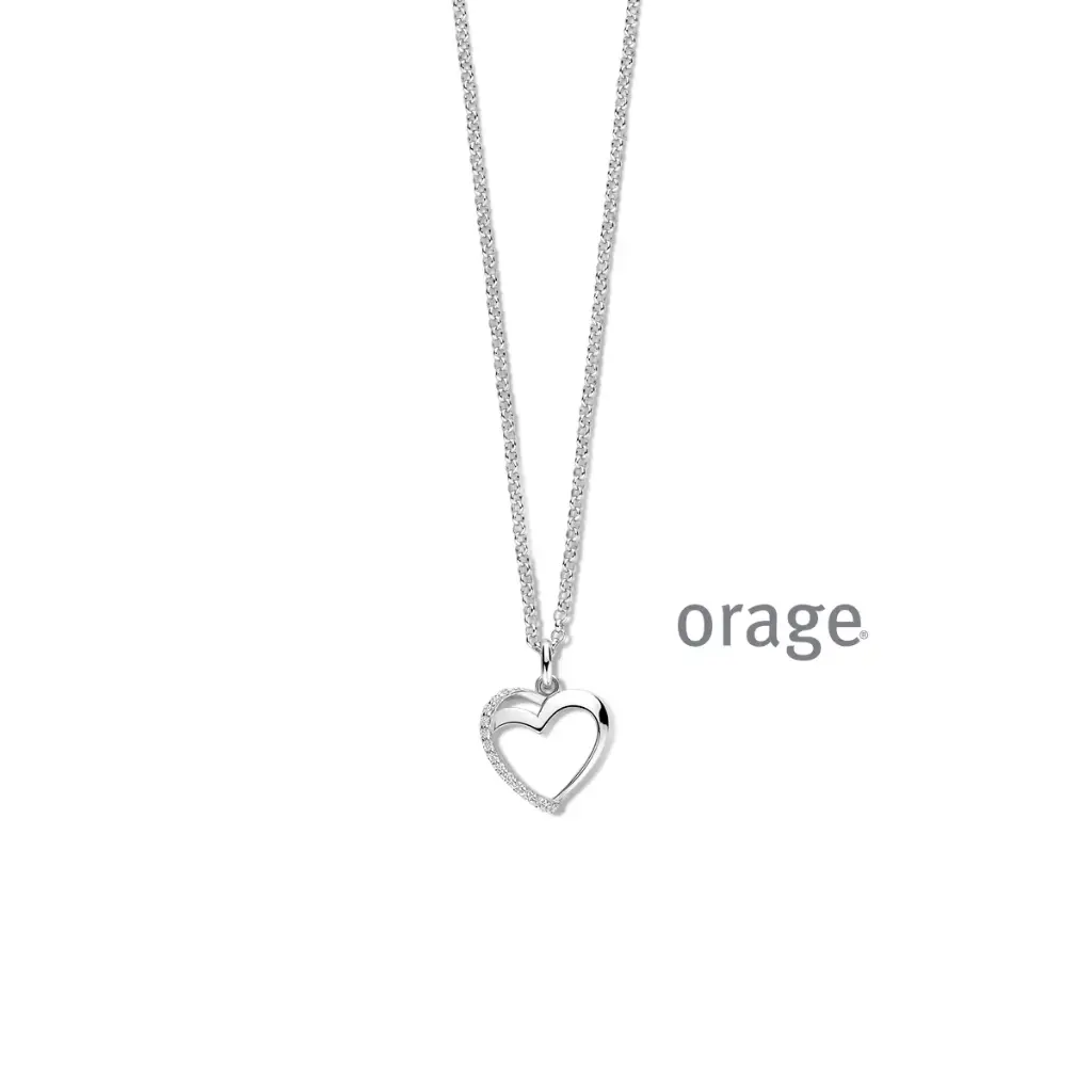 Collier Coeur en argent rhodié et oxyde de zirconium 45cm (BA202)