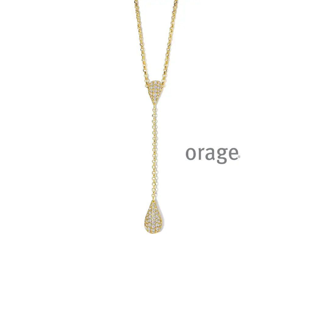 Collier goutte pendante en Plaqué Or & oxyde de zirconium 50cm (BA211)