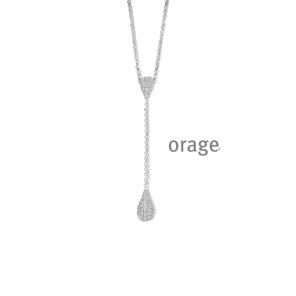 Collier goutte pendante en argent rhodié et oxyde de zirconium 50cm (BA212)