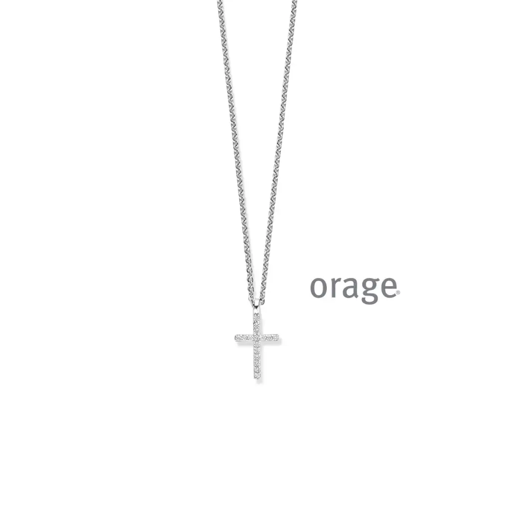 Collier croix en argent rhodié et oxyde de zirconium 45cm (BA226)