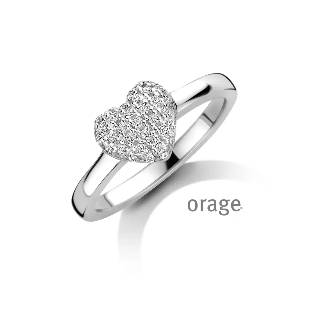 Bague coeur en argent rhodié et oxydes de zirconium (50-58) (BA236)