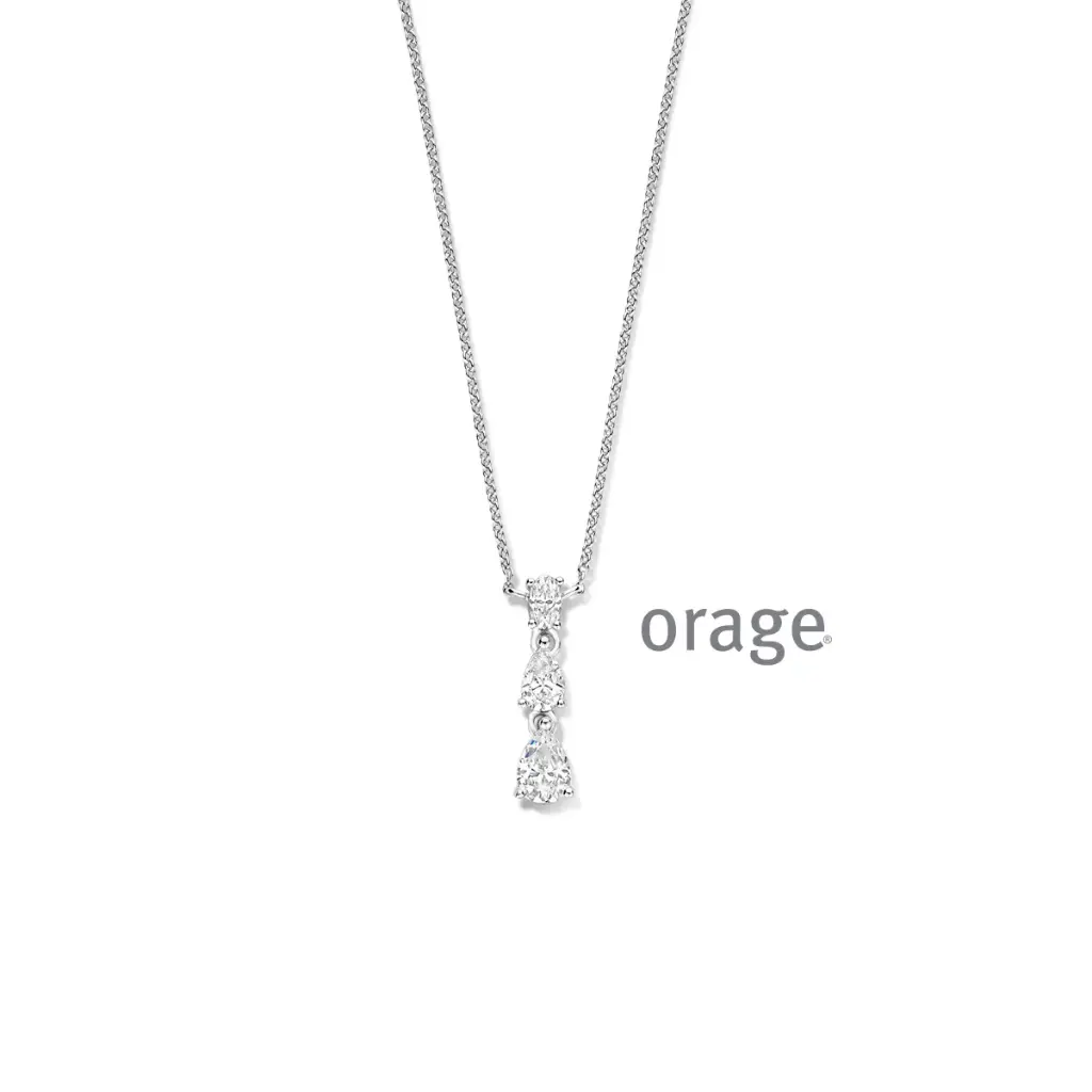 Collier trois poires en argent rhodié et oxyde de zirconium 45cm (BA237)