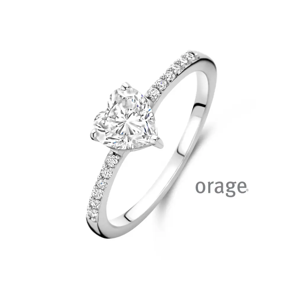 Bague coeur en argent rhodié et oxyde de zirconium (50-58) (BA240)