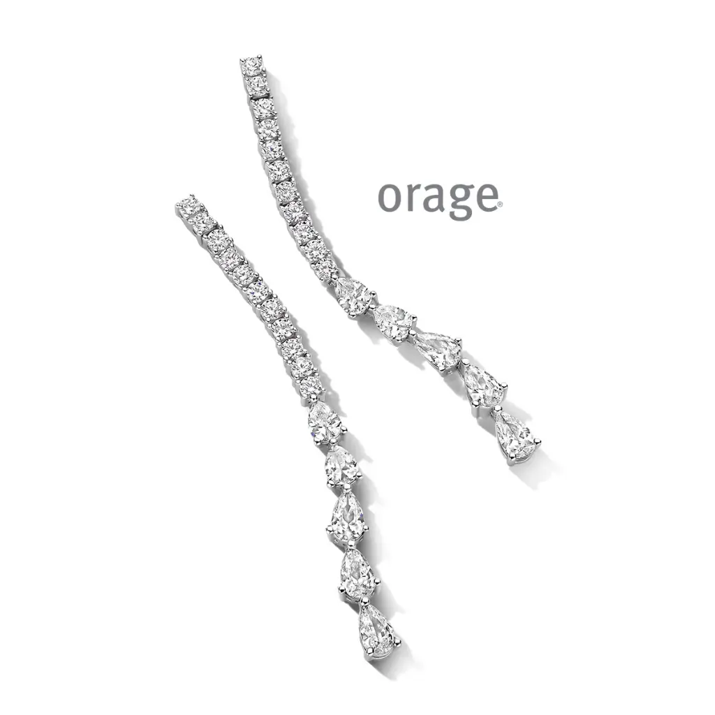 Boucles d'oreilles pendantes en argent rhodié et oxyde de zirconium taille brillant et poire (BA241)