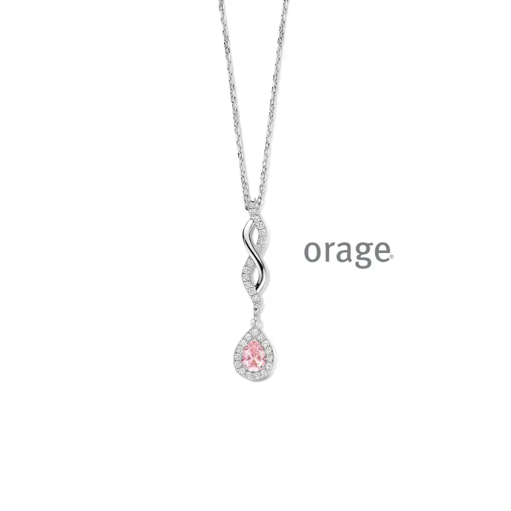 Collier en argent rhodié, morganite et oxyde de zirconium 45cm (BA245)