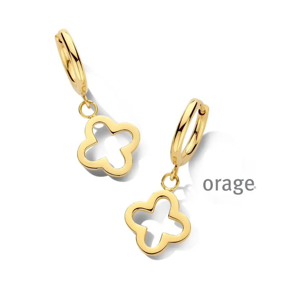 Boucles d'oreilles pendantes trèfles à 4 feuilles en acier jaune (BA256)