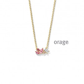 [AW038] Collier plaqué or jaune avec pierres roses