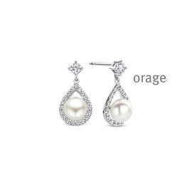 Boucles d'oreilles pendantes en argent rhodié 925/1000 avec perle et zircon