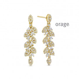 [AW090] Boucles d'oreilles "feuilles" pendantes plaqué et zircon