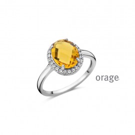 Bague orange en argent rhodié 925/1000 et zircon (52-60) [AW156]