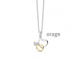 [AW219] Collier coeurs en argent rhodié 925/1000 bicolore jaune et zircon