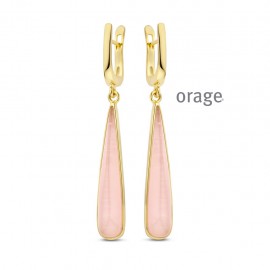 [AW285] Boucles d'oreilles pendantes rose oeil de chat plaqué or jaune 