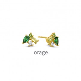 [AW042] Boucles d'oreilles puces plaqué or jaune vertes et transparentes