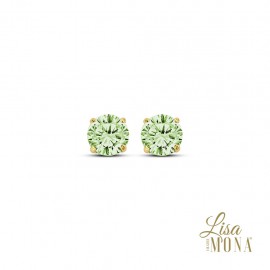 14K Or Jaune Boucles d'oreilles rond 4mm peridot vert cz