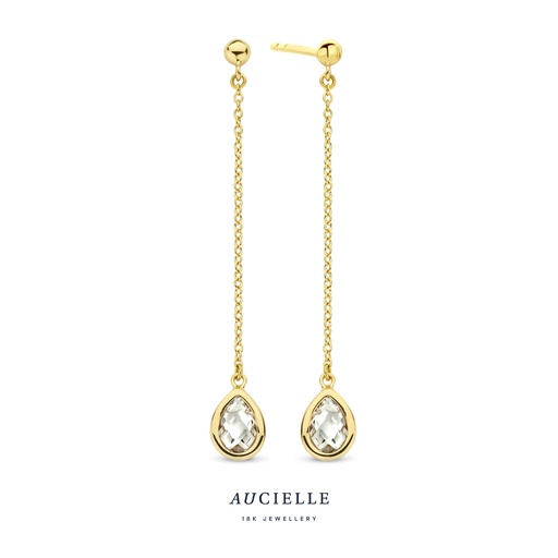 [AE0007C] Boucles d'oreilles Or Jaune 18K pendantes poire Oxyde de zirconium