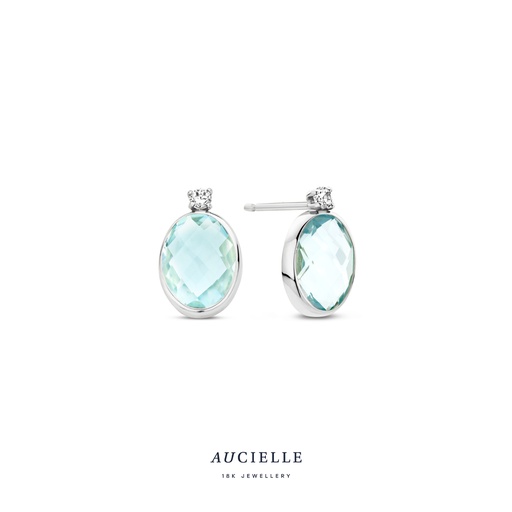 [AE0010W] Boucles d'oreilles Or Blanc 18K topaze bleu Oxyde de zirconium