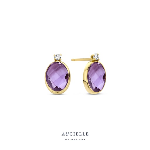 [AE0013C] Boucles d'oreilles Or Jaune 18K améthyste & Oxyde de zirconium