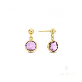 [AE0014C] Boucles d'oreilles Or Jaune 18K pendantes améthyste & Oxyde de zirconium