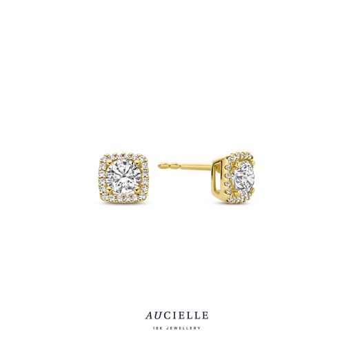 [AE0047C] Boucles d'oreilles carré entourage Or Jaune 18K Oxyde de zirconium