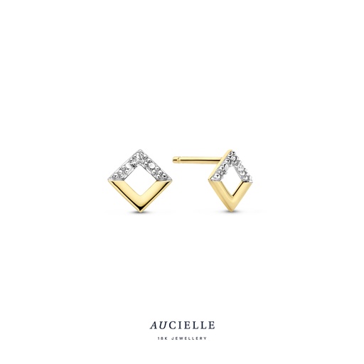 [AE0050D] Boucles d'oreilles carré Or Jaune 18K & diamant 0.01ct