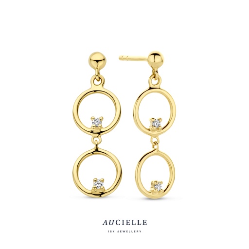 [AE0052D] Boucles d'oreilles pendantifs 3 rondes Or Jaune 18K & diamant 0.06ct