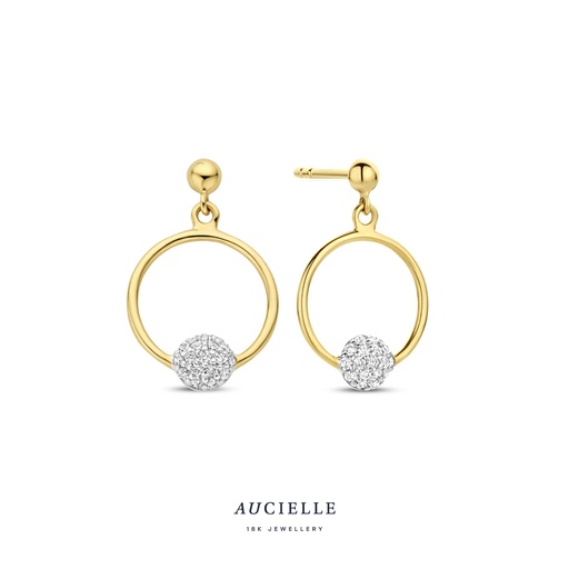 [AE0056D] Boucles d'oreilles pendentif ronde Or Jaune 18K et diamants de 0.17ct