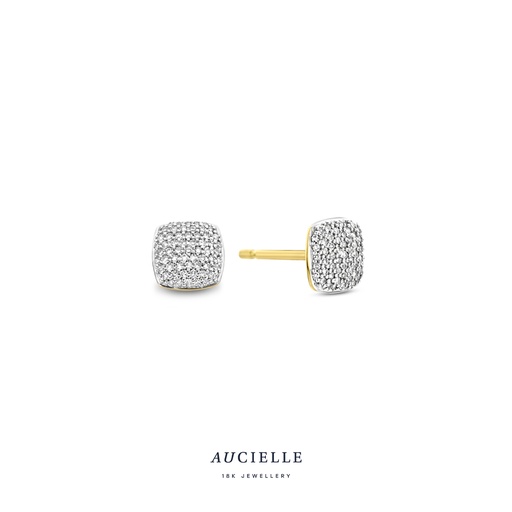 [AE0058D] Boucles d'oreilles carré pavé Or Jaune 18K et diamants de 0.15ct